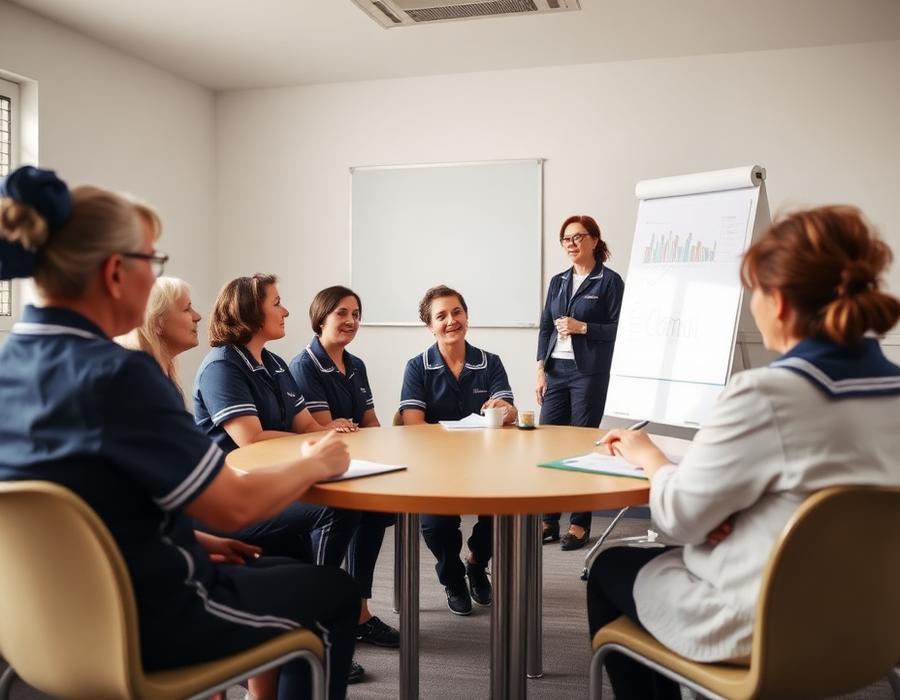 Care staff taking part in a classroom training session